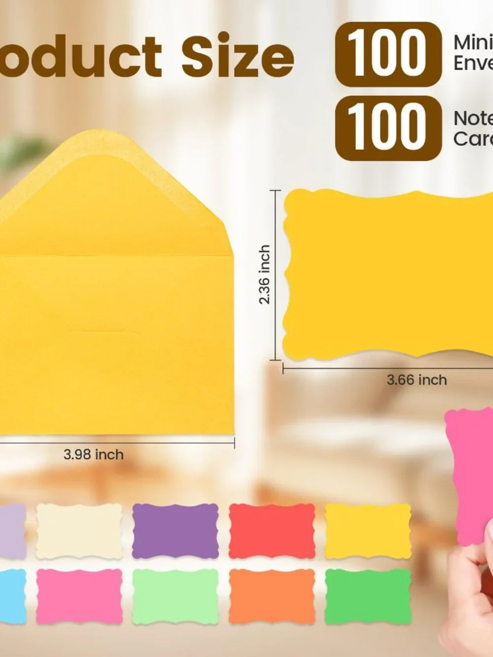 100 Pack Mini Cards with Envelopes, Small Colorful Blank Note Cards with Self-Ad
